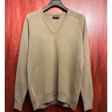 MADE IN AUSTRALIA製 70～80s LEAMOR ウールVネックセーター ブラウン 18サイズ