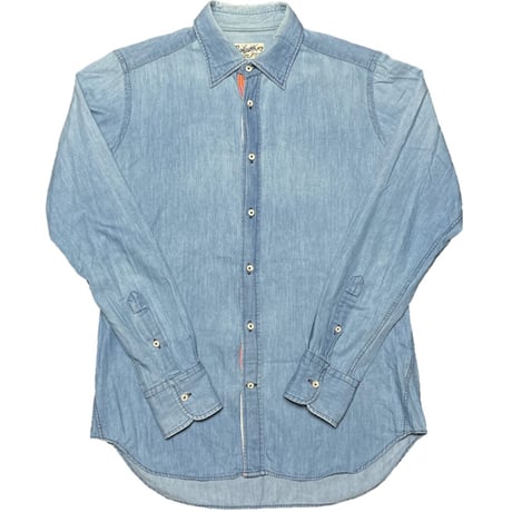 MADE IN ITALY製 Bevilacqua 長袖デニムシャツ ライトインディゴ Sサイズ
