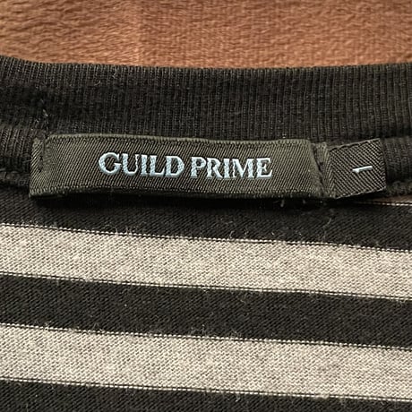 MADE IN JAPAN製 GUILD PRIME 胸ポケット付きVネックボーダーTシャツ ブラック×グレー 1サイズ