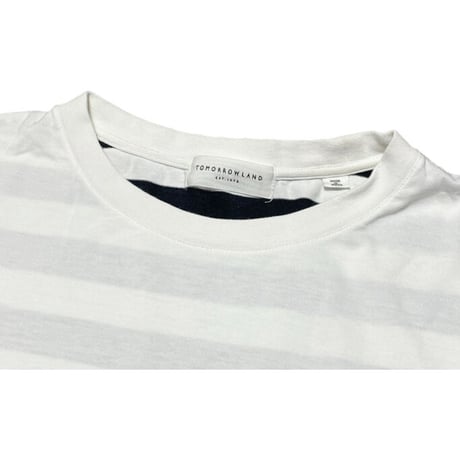 MADE IN JAPAN製 TOMORROWLAND 背面ボーダー柄クルーネック半袖Tシャツ ホワイト×ネイビー Sサイズ