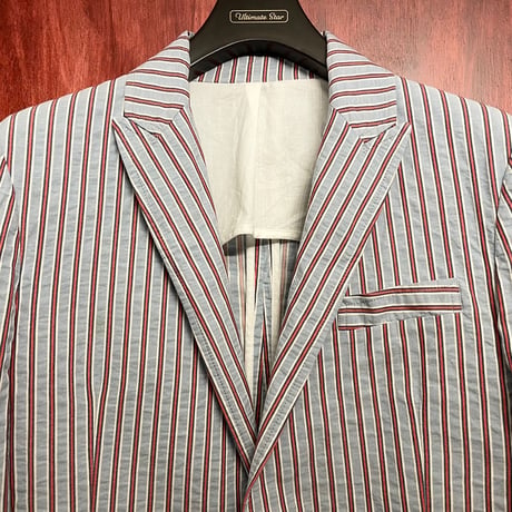 MADE IN ITALY製 BAND OF OUTSIDERS ストライプ柄テーラードジャケット ライトブルー×レッド 2サイズ