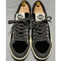 MADE IN ITALY製 Pantofola d'Oro SUPREMEライン ベルベット×型押しレザー ハンドメイドローカットスニーカー ブラック 43サイズ