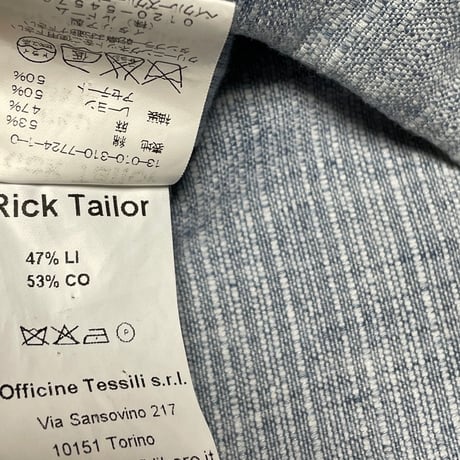 【ベイクルーズ取り扱い】MADE IN ITALY製 Mr. Rick Tailor コットンリネンテーラードジャケット サックス 46サイズ