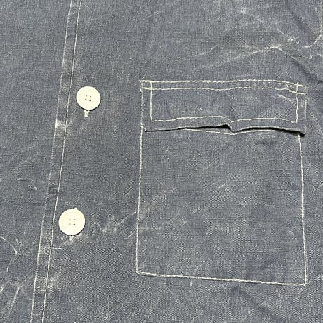 MADE IN ITALY製 ARMANI JEANS 半袖コットンリネンシャツ ライトインディゴ Lサイズ