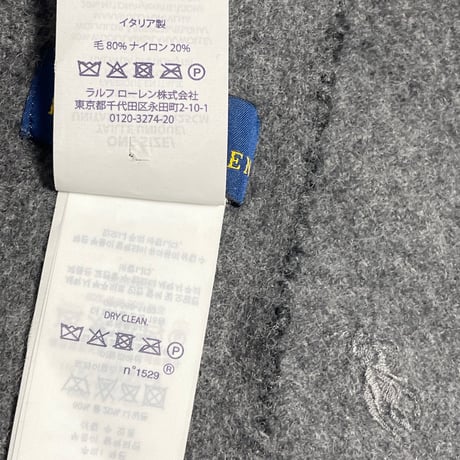 MADE IN ITALY製 POLO RALPH LAUREN リバーシブルウールマフラー ブラック×チャコールグレー
