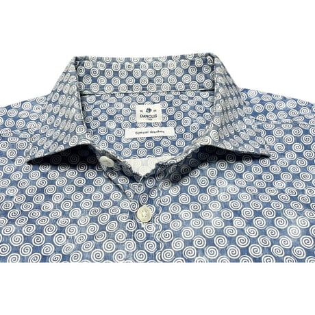 MADE IN ITALY製 DANOLIS Special Washed 長袖総柄シャツ ライトインディゴ 38-15サイズ