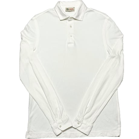 MADE IN ITALY製 LUIGI BORRELLI LUXURY VINTAGE 鹿の子長袖ポロシャツ ホワイト 48サイズ