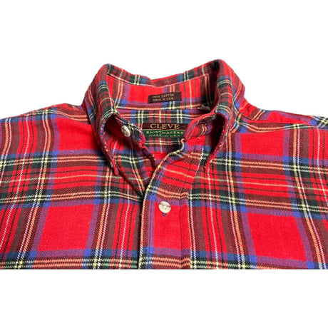 MADE IN USA製 CLEVE SHIRTMAKERS 長袖タータンチェック柄ボタンダウンシャツ レッド Sサイズ