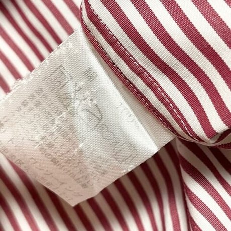 MADE IN JAPAN製 azabu tailor クレリックダブルカフス長袖ストライプシャツ ホワイト×レッド