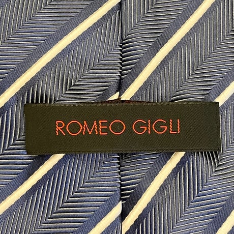 MADE IN ITALY製 ROMEO GIGLI レジメンタルストライプ柄シルクネクタイ ネイビー
