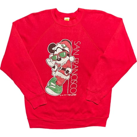 MADE IN USA製 70~80s Velva Sheen × Disney サンタミッキープリントスウェットトレーナー レッド Mサイズ