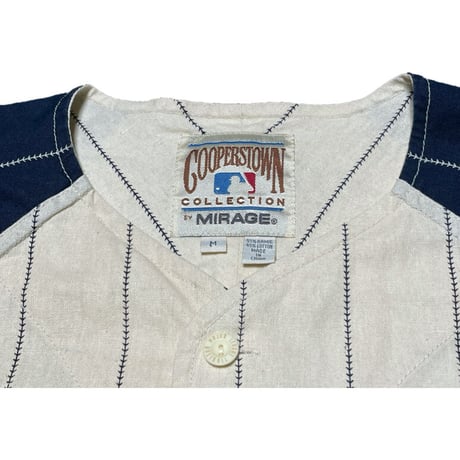 NY YANKEES COOPERSTOWN COLLECTION BY MIRAGE ベースボールシャツ 生成り×ネイビー Mサイズ