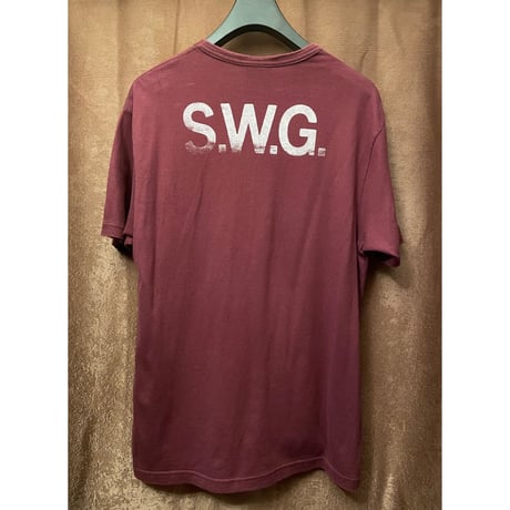 MADE IN JAPAN製 SWAGGER ポケット付きバックプリントTシャツ ワイン Lサイズ