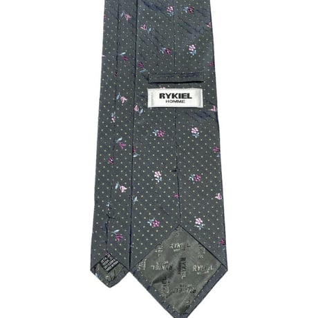 MADE IN FRANCE製 RYKIEL HOMME 花柄ドット柄シルクネクタイ グレー