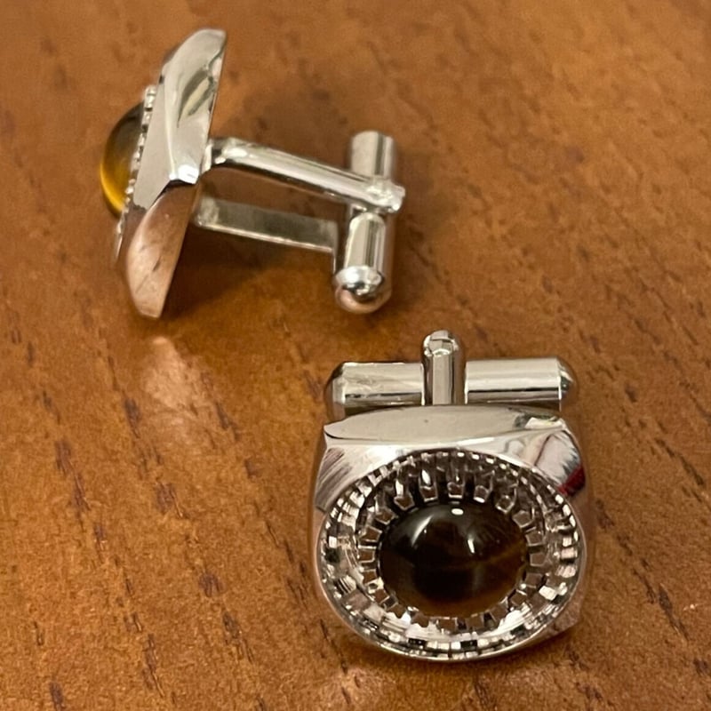 タイガーアイ石付き ネクタイピン、カフスボタンセット シルバー