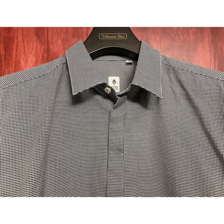 【INTERNATIONAL GALLARY BEAMS 取り扱い】 MADE IN ITALY製 ASTER 千鳥格子ギンガムチェック柄長袖シャツ ブラック 38-15サイズ