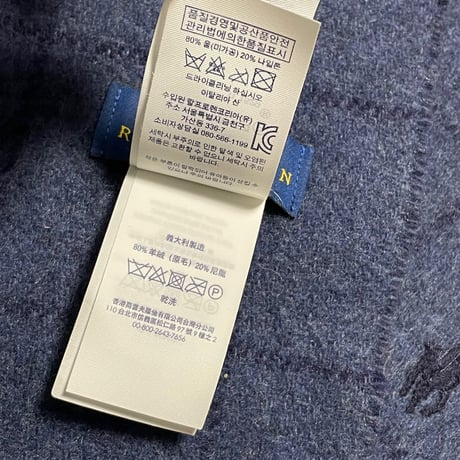 MADE IN ITALY製 POLO RALPH LAUREN ブロックチェック柄リバーシブルウールマフラー ネイビー