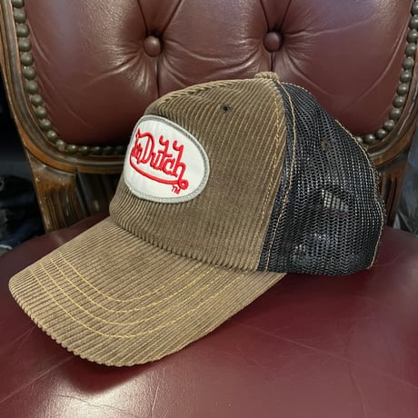 Von Dutch コーデュロイメッシュスナップバックキャップ ブラウン×ブラック Fサイズ