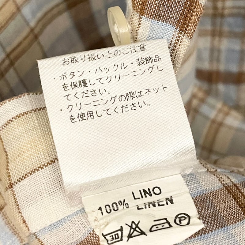 Tenderloin MASTERPIECE ベージュ ボタンダウン 半袖シャツ INVIDIAUOMO 半袖チェック柄ボタンダウンリネンシャツ ベージュ
