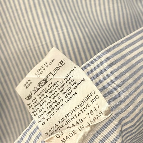 MADE IN JAPAN製 Maker's Shirt 鎌倉 半袖ストライプリネンコットンシャツ スカイブルー Sサイズ
