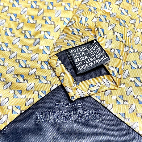 MADE IN ITALY製 BALMAIN 総柄シルクネクタイ イエロー