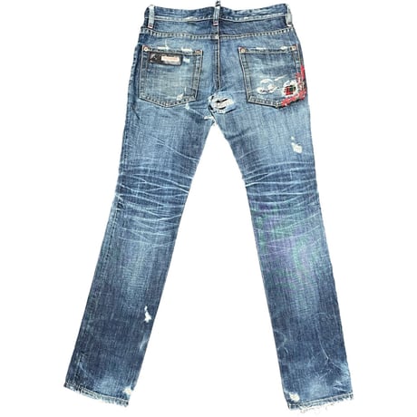 MADE IN ITALY製 DSQUARED2 ダメージ加工デニムパンツ インディゴ 46サイズ