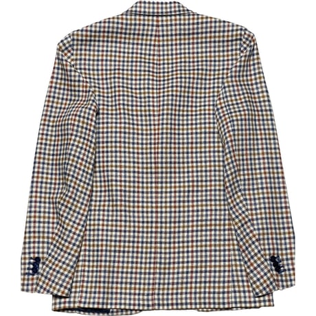 【BARNEYS NEWYORK 取り扱い】 MADE IN ITALY製 PARTHENOPE NAPOLI ウールシルクリネン混紡 チェック柄テーラードジャケット マルチカラー 48サイズ