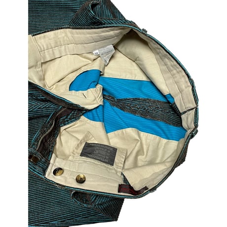MADE IN ITALY製 OLD ENGLAND コーデュロイパンツ ブラウン×ターコイズブルー 46サイズ