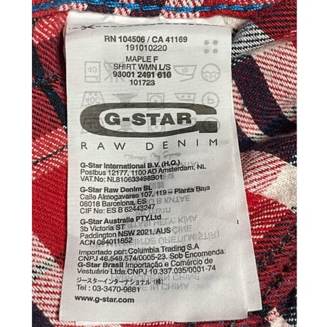 G-STAR RAW 長袖チェックシャツ レッド Sサイズ