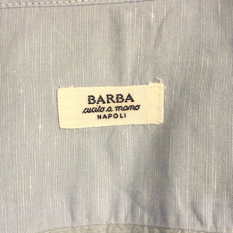 MADE IN ITALY製 BARBA 長袖コットンリネンシャツ サックスブルー 38-15サイズ