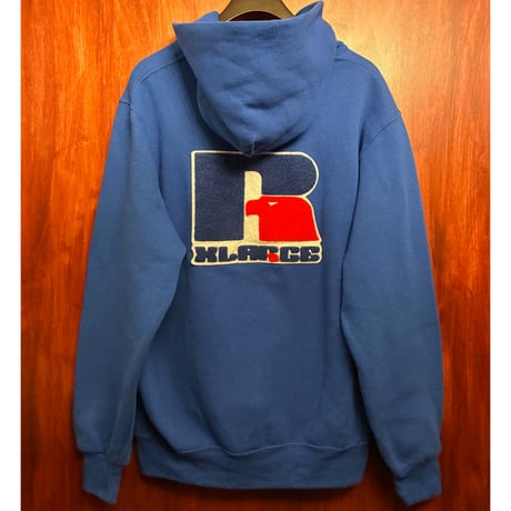 RUSSELL ATHLETIC × XLARGE コラボレーション サガラ刺繍入り プルオーバーパーカー ブルー Mサイズ