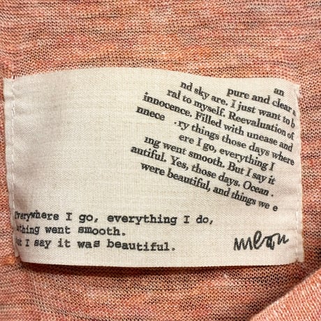 ▲訳あり商品▲ MADE IN JAPAN製 mean 刺繍入り リネン100% 半袖VネックTシャツ オレンジ 2サイズ