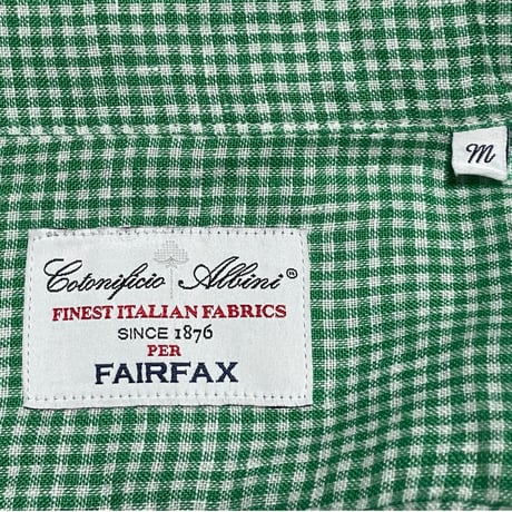 MADE IN ITALY製Cotonificio Albini生地使用 MADE IN JAPAN製 FAIRFAX 長袖ギンガムチェック柄リネンシャツ グリーン Mサイズ