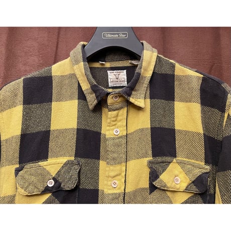 MADE IN ITALY製 LEVI'S VINTAGE CLOTHING 1950's ショートホーン 長袖ブロックチェックネルシャツ イエロー×ブラック Mサイズ