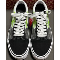 箱付き VANS OLD SKOOL ファイヤーパターンスニーカー ブラック×ライムグリーン US7/25cm
