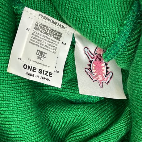MADE IN JAPAN製 PHENOMENON 2008年モデル 刺繍入りニット帽 グリーン Fサイズ
