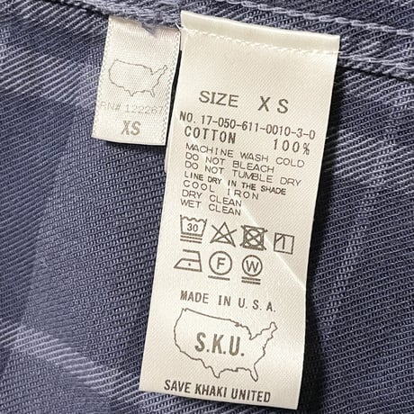 MADE IN USA製 SAVE KHAKI UNITED 長袖チェック柄コットンシャツ ネイビー XSサイズ