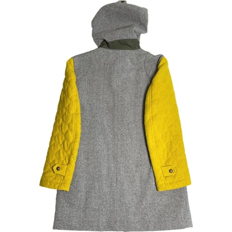 MADE IN JAPAN製 FACTOTUM homme 袖切り替え中綿ダッフルコート グレー×イエロー 44サイズ