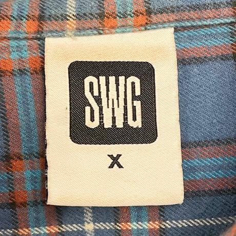 MADE IN JAPAN製 SWAGGER ブリーチ加工 チェック柄 長袖フランネルシャツ ブルー XLサイズ