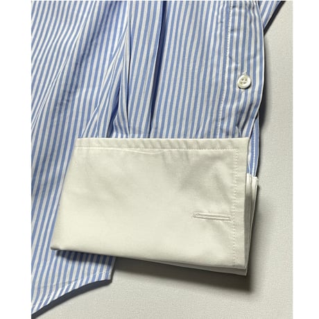 T.M. Lewin SLIM FIT クレリックダブルカフス長袖ストライプ柄シャツ サックス 39-84