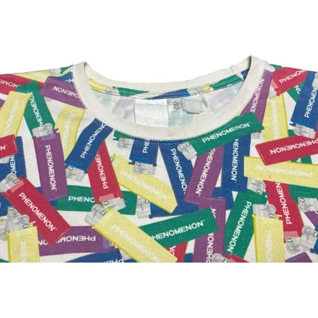 MADE IN JAPAN製 PHENOMENON 2008年モデル ライター総柄プリントTシャツ マルチカラー Mサイズ