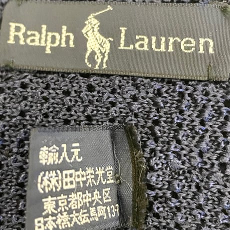 MADE IN ITALY製 Ralph Lauren コットンニットタイ ネイビー