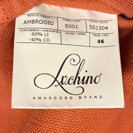 MADE IN ITALY製 Luchino リネンコットン テーラードジャケット オレンジ 46サイズ