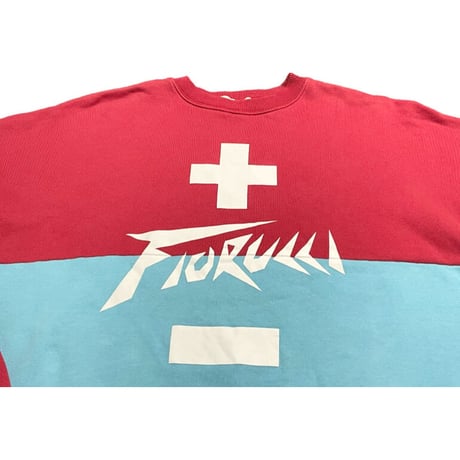 【BARNEYS NEWYORK取り扱い】MADE IN PORTUGAL製 FIORUCCI ツートンカラースウェットトレーナー レッド×ライトブルー Sサイズ