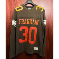 MADE IN ITALY製 FRANKLIN MARSHALL フットボールジャージデザインプリント 長袖Tシャツ ブラウン Mサイズ