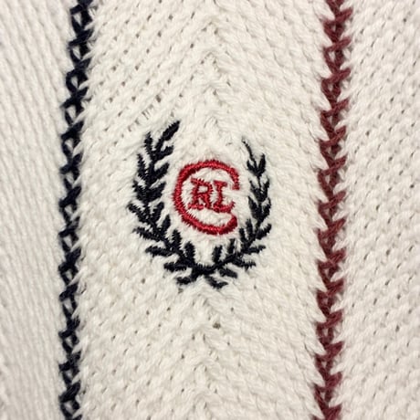 レア MADE IN USA製 90s CHAPS RALPH LAUREN ストライプ柄 クルーネックコットンセーター ホワイト Mサイズ