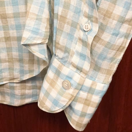 ▲訳あり商品▲ 【BARNEYS NEWYORK 取り扱い】 MADE IN ITALY製 Finamore ギンガムチェック柄 長袖リネンスキッパーシャツ マルチカラー Sサイズ