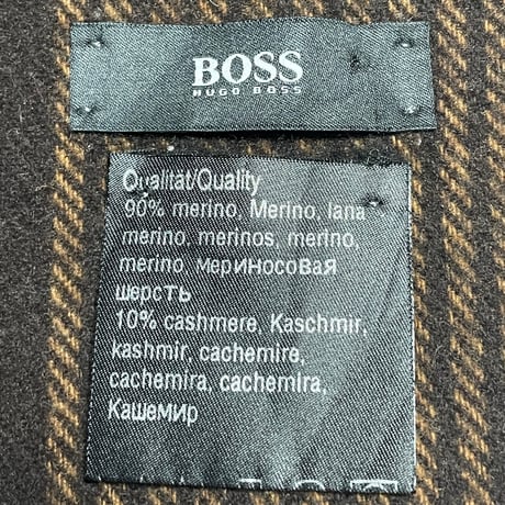 MADE IN SCOTLAND製 HUGO BOSS メリノウールカシミヤマフラー ブラウン