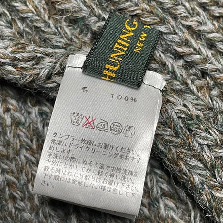▲訳あり商品▲ MADE IN ENGLAND製 HUNTING WORLD ブリティッシュウール帽子マフラー手袋セット グレー×グリーン