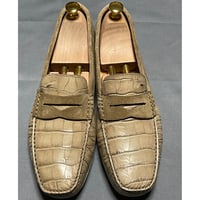 MADE IN ITALY製 SANTONI クロコ型押しローファー ベージュ 7 1/2サイズ